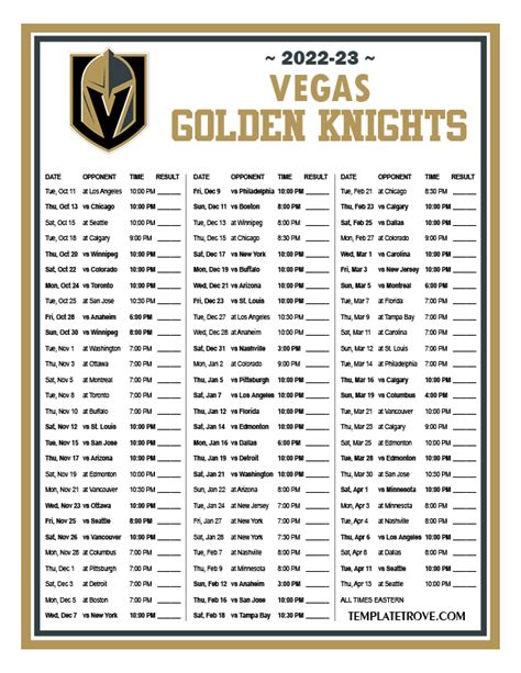 vegas golden knights full schedule